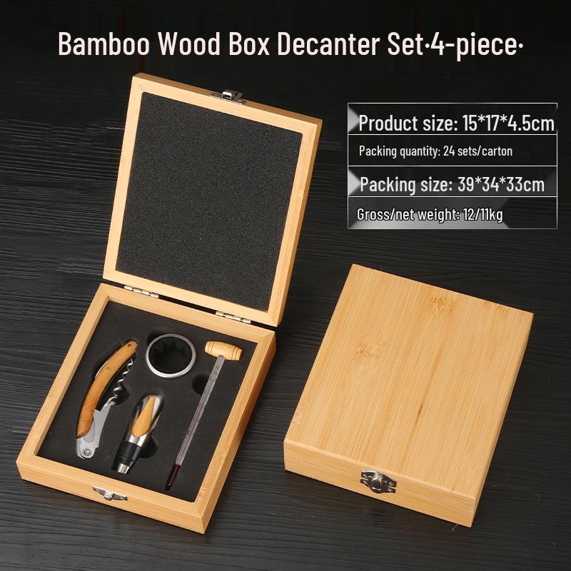 Premium Wine Opener Gift Set: Stainless Steel Pourer, Leather & Wooden Box, Waiter's Knife Corkscrew Barware