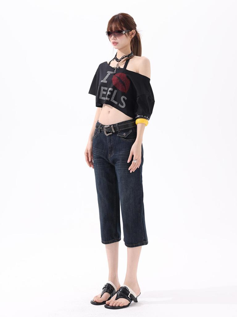 Women's Retro High-Waisted Slimming 7-Point Denim Capri Pants - Summer 2026 Collection