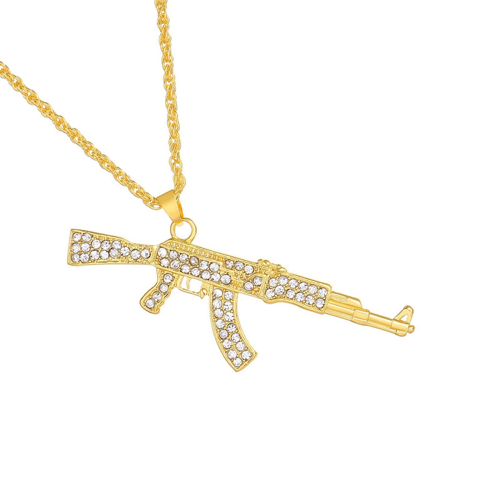 

Trendy Assault Rifles Necklace with Premium Cubic Zirconia Stones for Unique Style Hipsters Streetwear Diamond Accessory