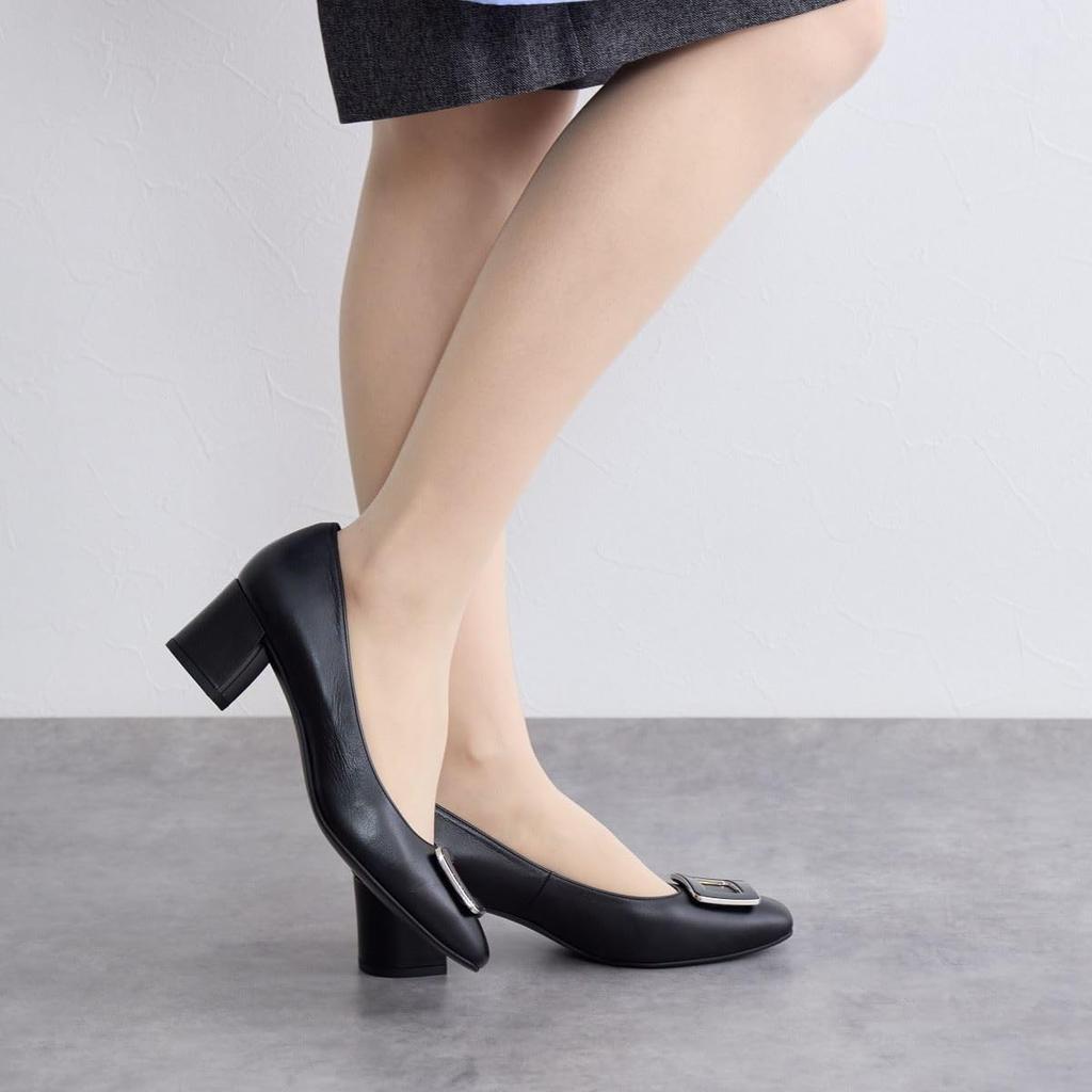 Himiko Square Buckle Chunky Heel Pumps / 643103 Black 235