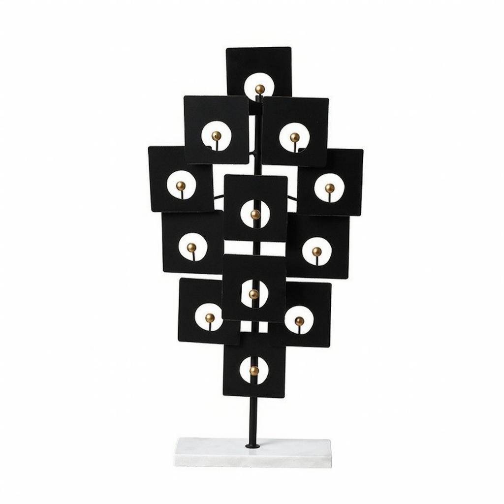 Geometric Sculpture with Marble Base Freestanding for Living Room, Office