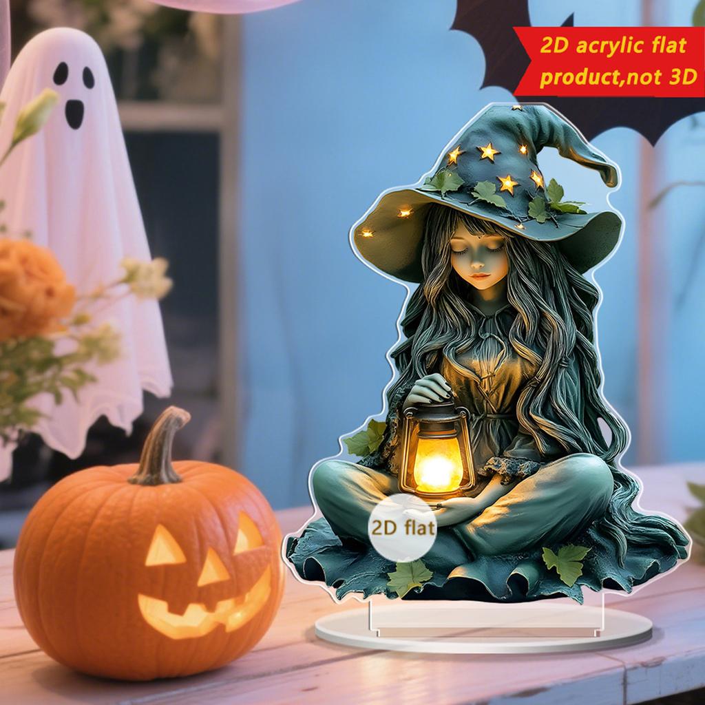 Halloween Heating Pumpkin House And  Witch 2D Flat Acrylic Holiday Desktop Decoration