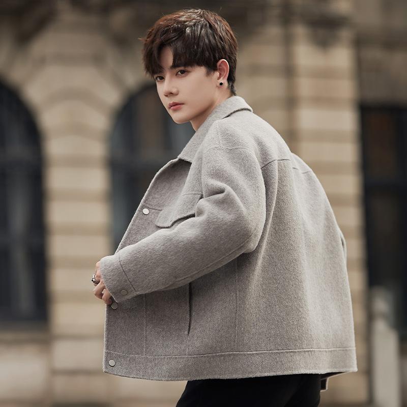 Autumn and Winter High-end Double-sided Wool Woolen Coat Men's Short Casual Lapel Jacket Jacket
