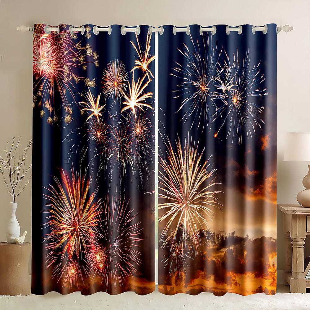 Günstige kundenspezifische 3D-gedruckte Feuerwerk 2 Stück dünne Fenstervorhänge Drapierungen für Wohnzimmer Schlafzimmer Heimdekoration Kostenloser Versand