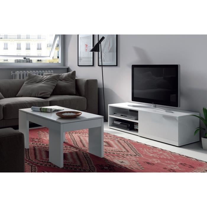 KENDRA Table Basse transformable, plateau relevable - Blanc