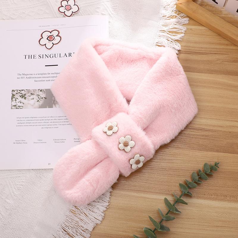 Stylish and simple plush warm scarf Jishu niche flower print cold-proof cross neck protection scarf