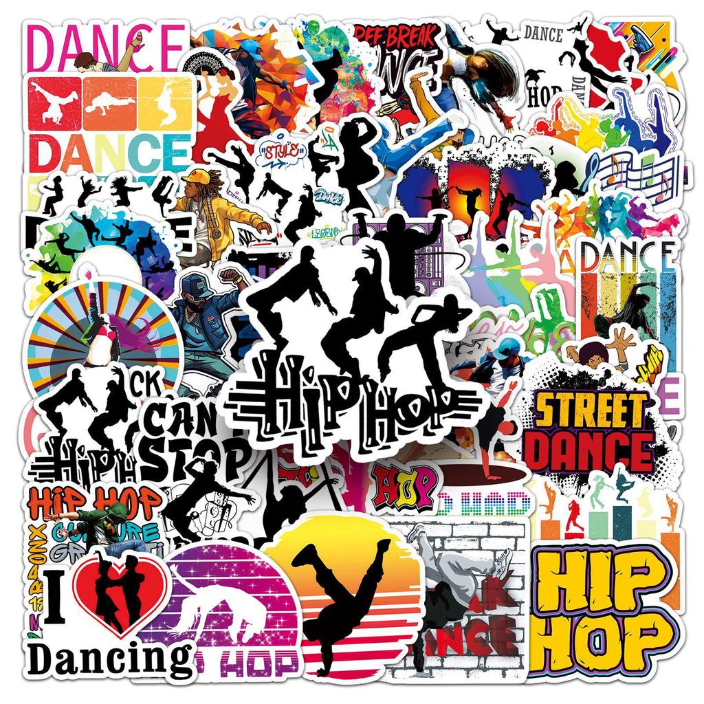 50pcs Trendy Hip Hop Dance Cartoon Stickers - Waterproof Decoration for Skateboards, Laptops, and More