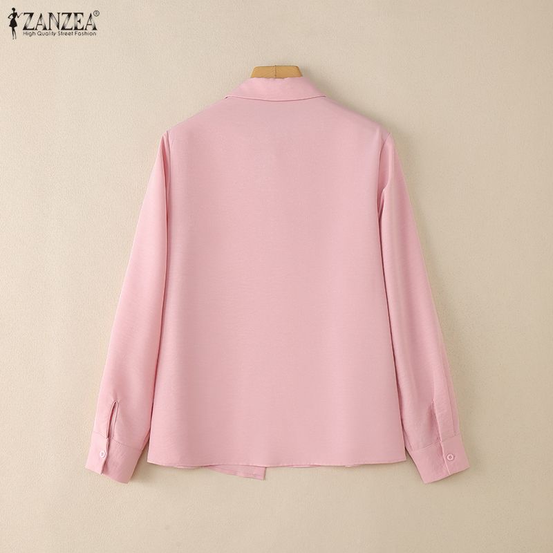 ZANZEA Women Casual Turn Down Collar Long Sleeve Lace Patchwork Blouse
