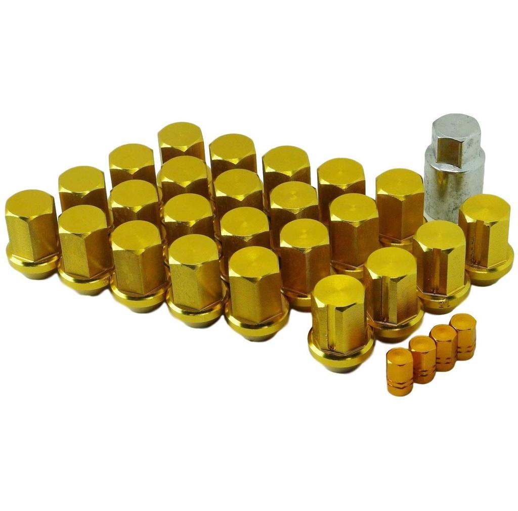 Esumichiko Slit Lock Racing Nut Aluminum Air Valve Cap Included, Lightweight, Anti-theft (Gold, P1.25-24 Pieces, 6 Holes)