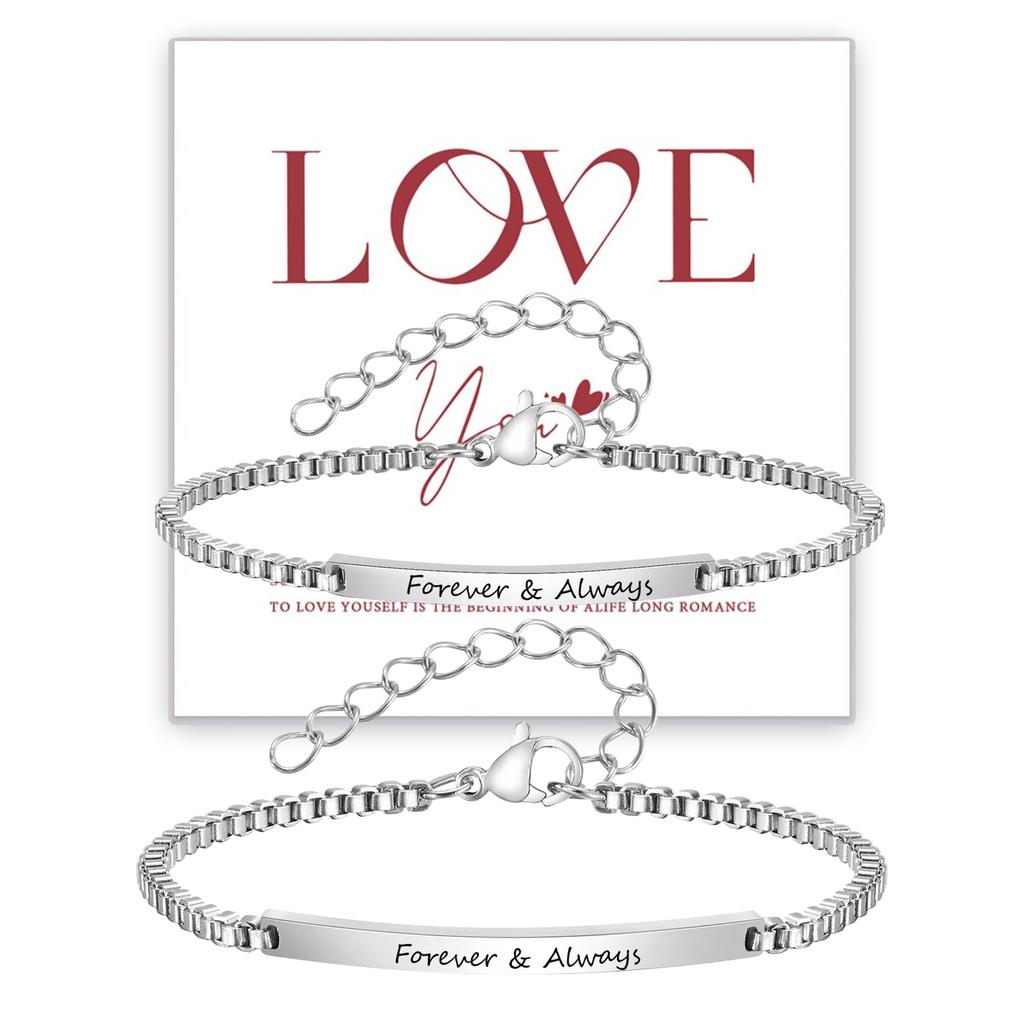 Simple Custom Thin Chin Bracelet for Men Women Couple,Stainless Steel Lover Wristband,Valentine's Day Anniversary Gifts