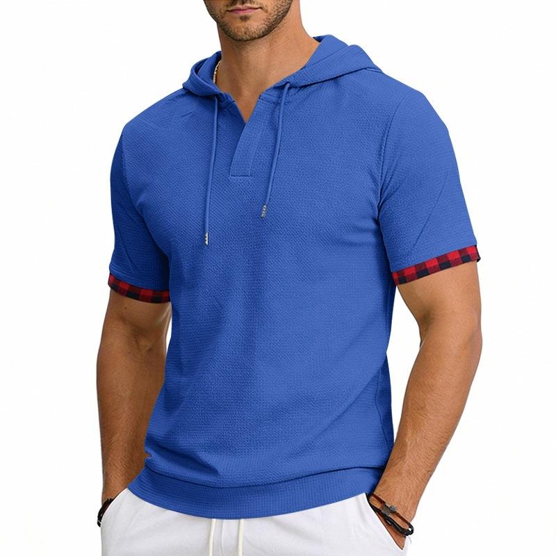 Herren Sommer Kurzarm Kapuzen-T-Shirt, Europäisch Amerikanisch Übergröße Farbblock Sportlich Lässig Oberteile