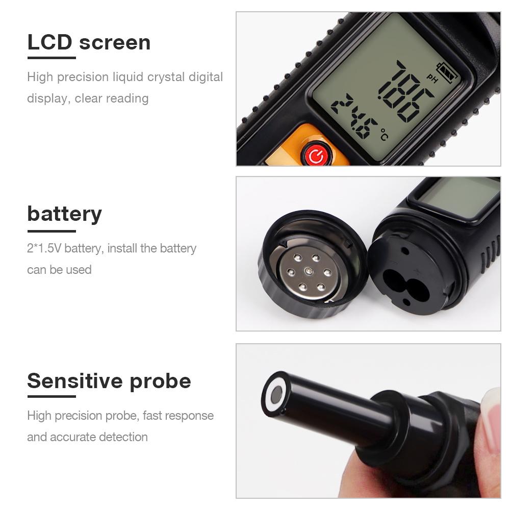 0.00-14.00pH Digitales Lebensmittel-pH-Meter Handheld Boden Teig pH-Detektor Genauigkeit Säuremesser pH-Teststift für Obst Käse Fleisch