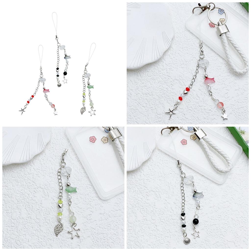 Stylish Beaded Keychain Pendant Marine Themed Keyring Bag Charm Fish Shell Starfish Cellphone Strap Accessories