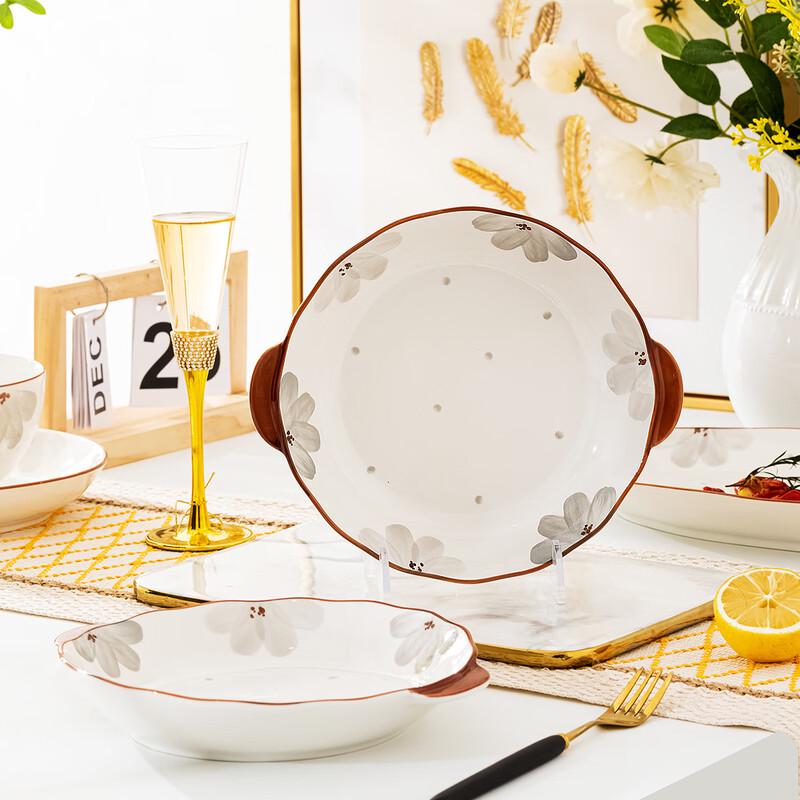Jingdezhen Starry Sky 9-Inch Ceramic Double-Handle Steaming Plates (2-Pack)