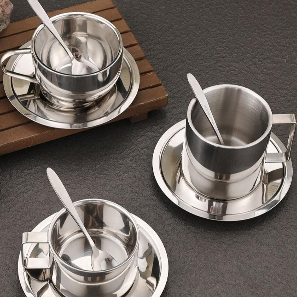 Stainless Steel Coffee Cup Set Double Wall Espresso Cup Practical Tea Cup Household