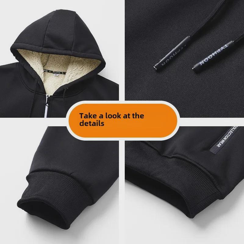 European Men's Lambskin Hooded Jacket - Warm, Windproof, Casual Autumn/Winter Wear