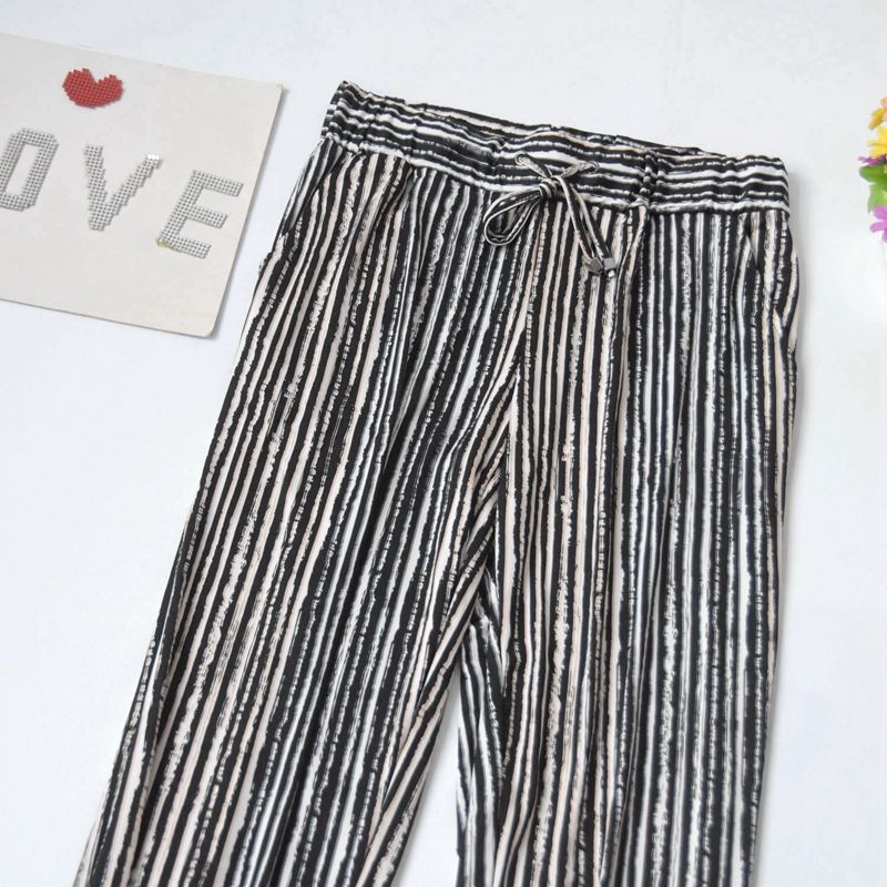 Women's Foreign Orders Knitting Print Loose High Waist Home Pants Spring and Summer Thin Can Be Outwear Closed Exercise Casual Pants