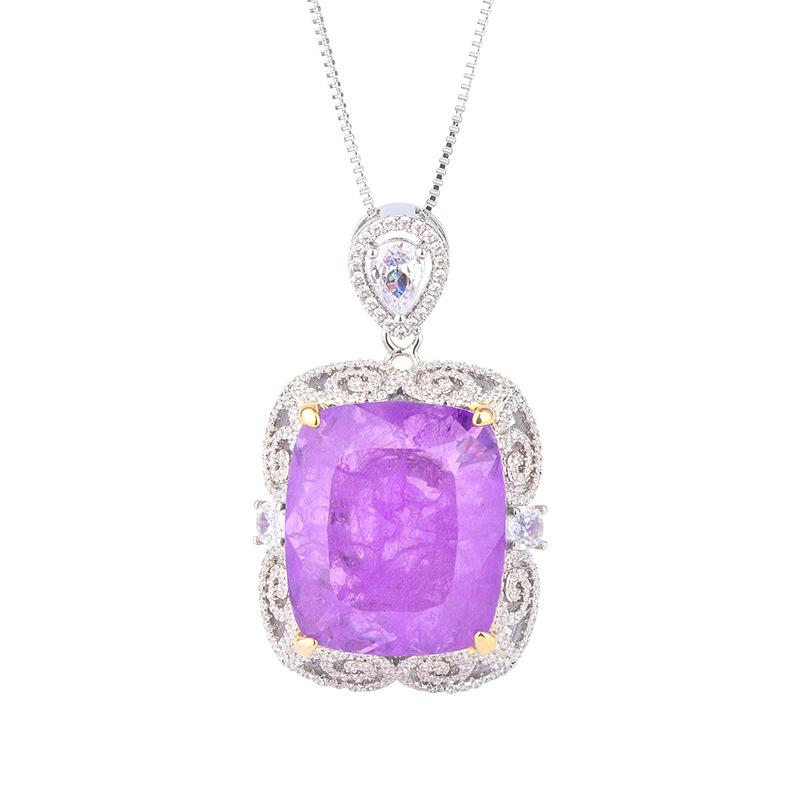 Jewelry Copper Bottom Gold-Plated Simulation Violet Heavy Industry Luxury Inlaid Square 20 * 23 Pendant Necklace