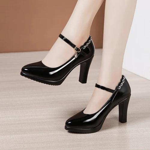 6cm 9cm 11cm Small Big Size 32-43 Shallow Bright Leather Shoes Platform Pumps 2025 Spring Block High Heels Shoes for Dress Model