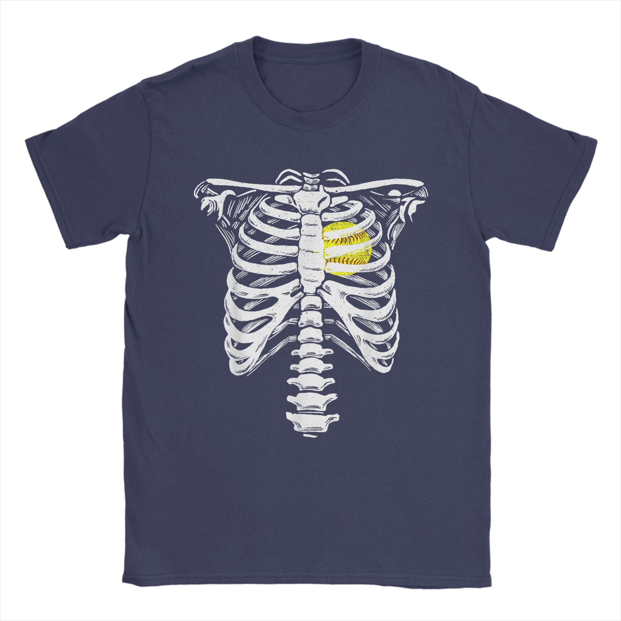 Винтажная футболка Софтбол Сердце Скелет Клетка для ребер Хэллоуин Любовь Софтбол Хлопковые футболки Футболка для мужчины Летние топы Y2K 4XL