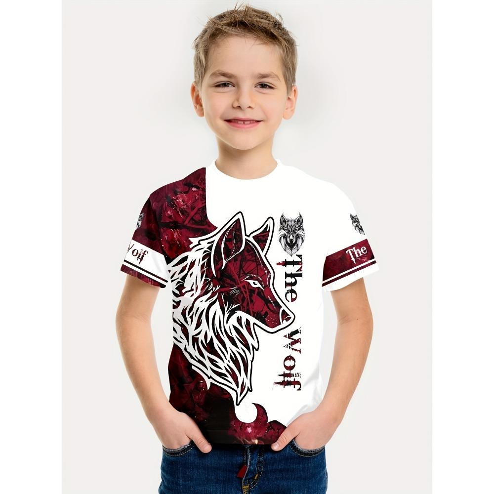 Kids Clothing Boy T-shirt Top Short Sleeve Cool 3D Animal Wolf Print Kids Summer Clothes Stylish Streetwear Round Neck Girl Clothes