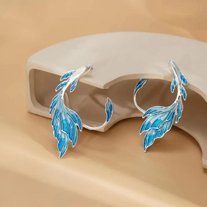 Fashion Blue Painted Elf Ear Cuffs For Women Fish Animal Clip Earrings Fairy Wings Without Piercing Wedding Jewelry Accessories