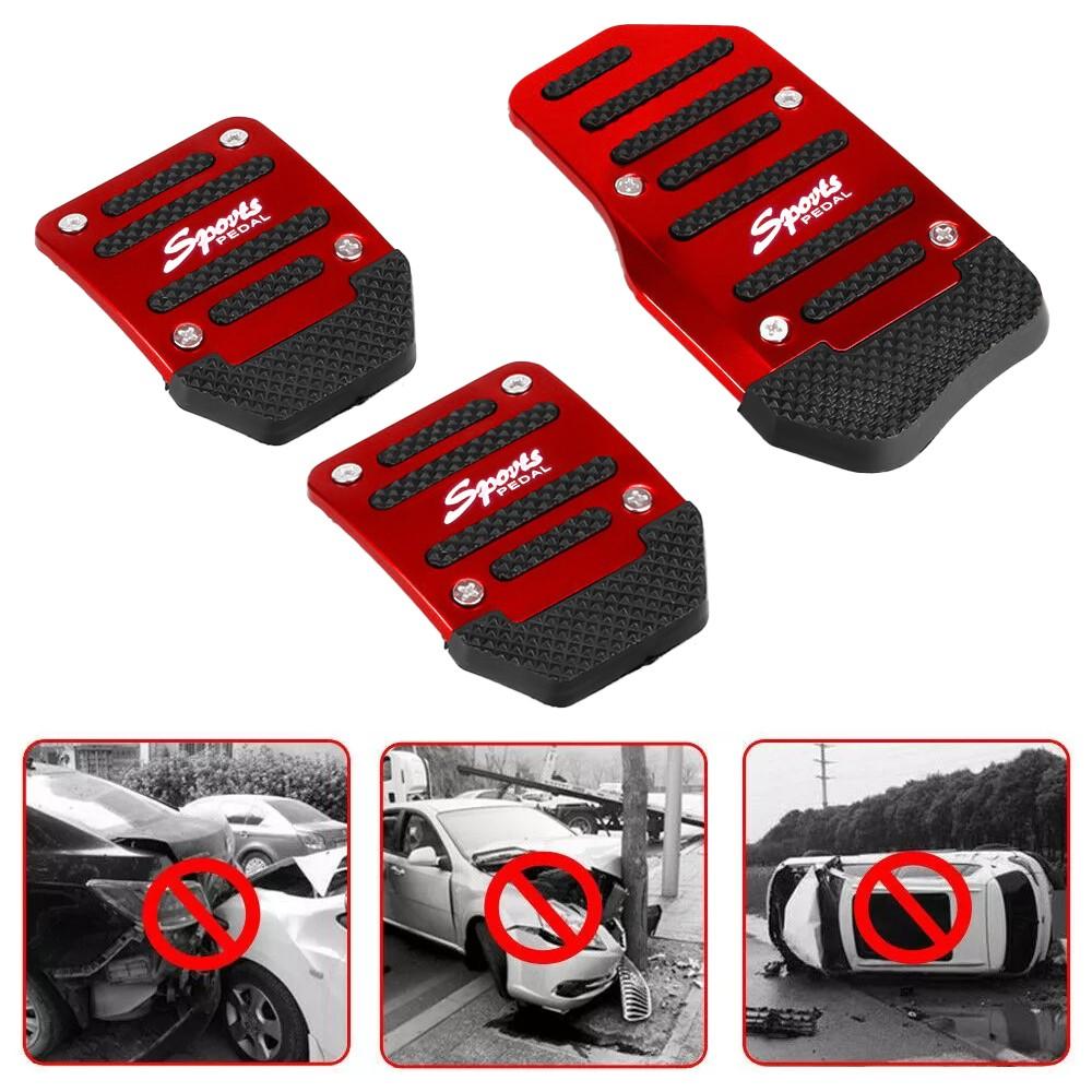 Red Transmission Non-Slip Brake Manual Foot Pedal Pad Cover Car Accessories Set