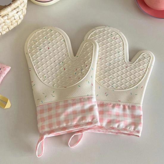 1Pc Silicone Heat Resistant Gloves Non-Slip Oven Mitts Kitchen Hand Clamps Thickened Insulated Gloves for Air Fryers Cooking Barbecue