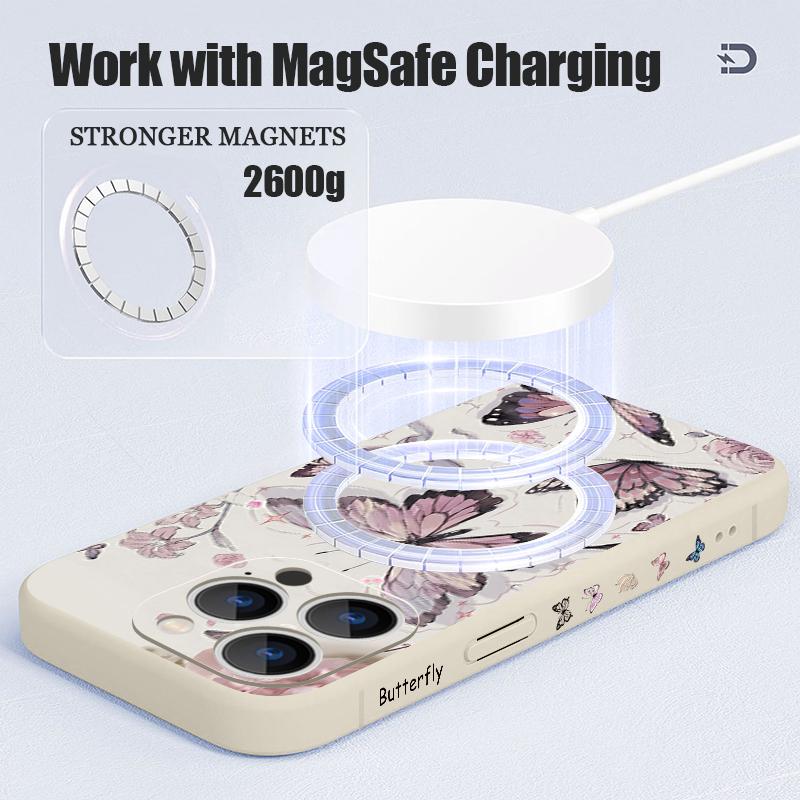 For iPhone 17 Pro Max Case INS Colorful Butterfly Flowers Pattern Magnetic For Magsafe Soft Cover For iPhone 16 15 14 13 Pro Max 17E 16E
