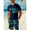 Summer Hawaii Vacation Tropical Printed Short Sleeved T-shirt Men's Shorts 2-piece Set