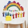 Graffiti Handprint Rainbow Happy Time Wall Sticker Self-Adhesive for Kids Room Kindergarten Wall Decoration