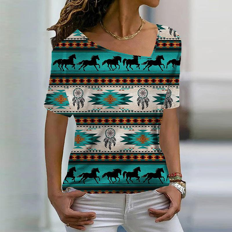 

Футболка с 3D-принтом с этническими геометрическими фигурами, женская, с нестандартным V-образным вырезом, уличная, с коротким рукавом, Harajuku, большой топ Y2k 5XL