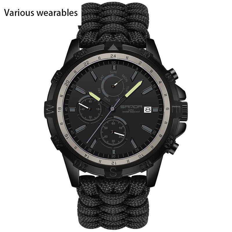 New Electronic Quartz Men's Watch Outdoor Mountaineering Sports Braided Calendar Men's Watch Three Eyes and Six Needles Watch