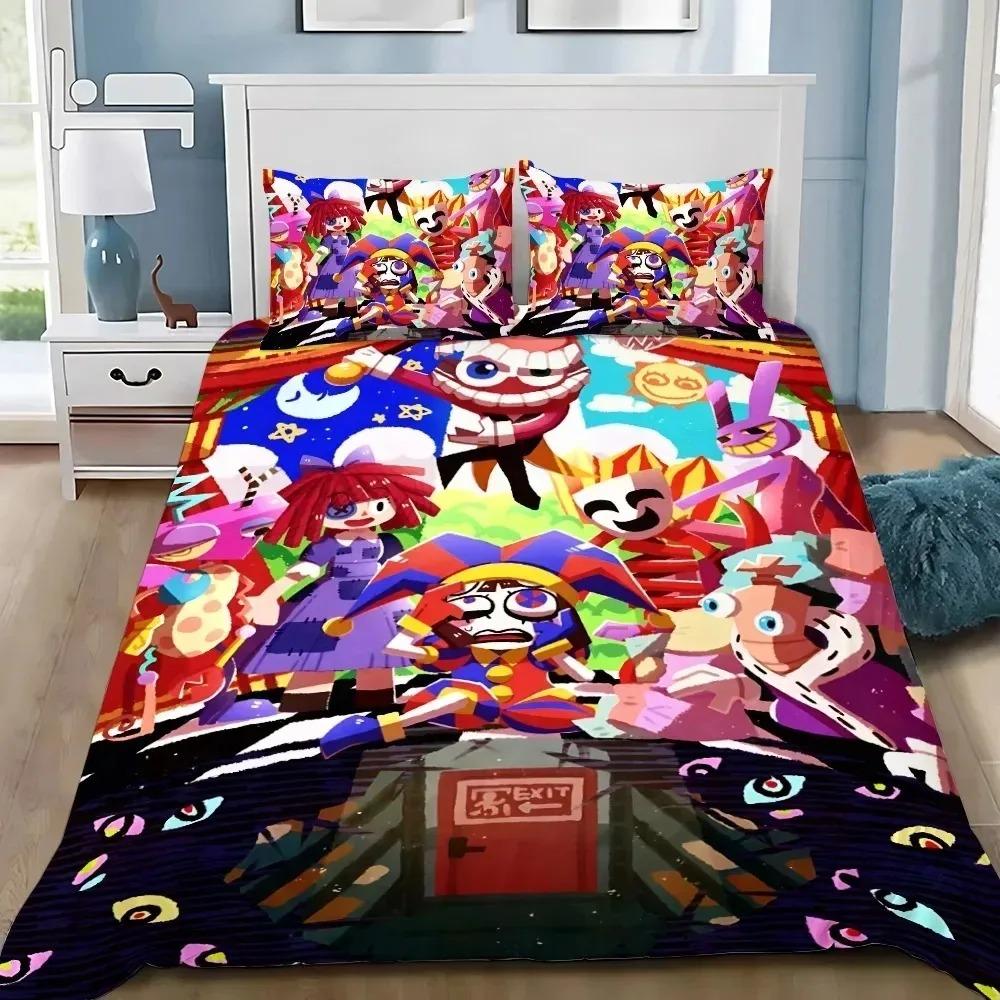 Ensemble de literie 3D Dessin Animé Le Cirque Numérique Incroyable, housse de couette et taie d'oreiller, décoration de chambre à coucher, cadeau pour garçons et filles 135x200cm (3pcs)