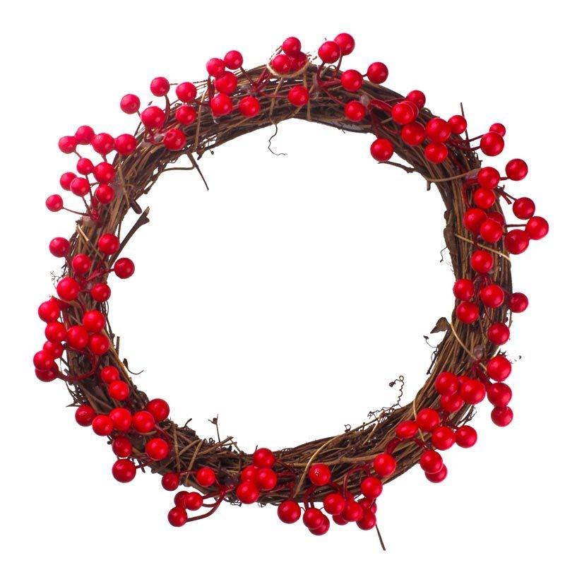 

Charming Christmas Berry Wreath Handmade Wooden Ring Design For Decor Holiday 30CM