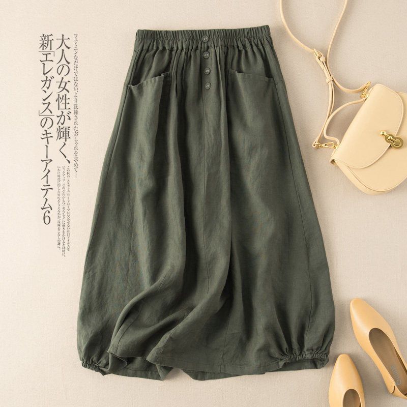 Literary Women's Cotton Linen Half Skirt Children's Summer Linen Half Skirt Medium Long Style Skirts