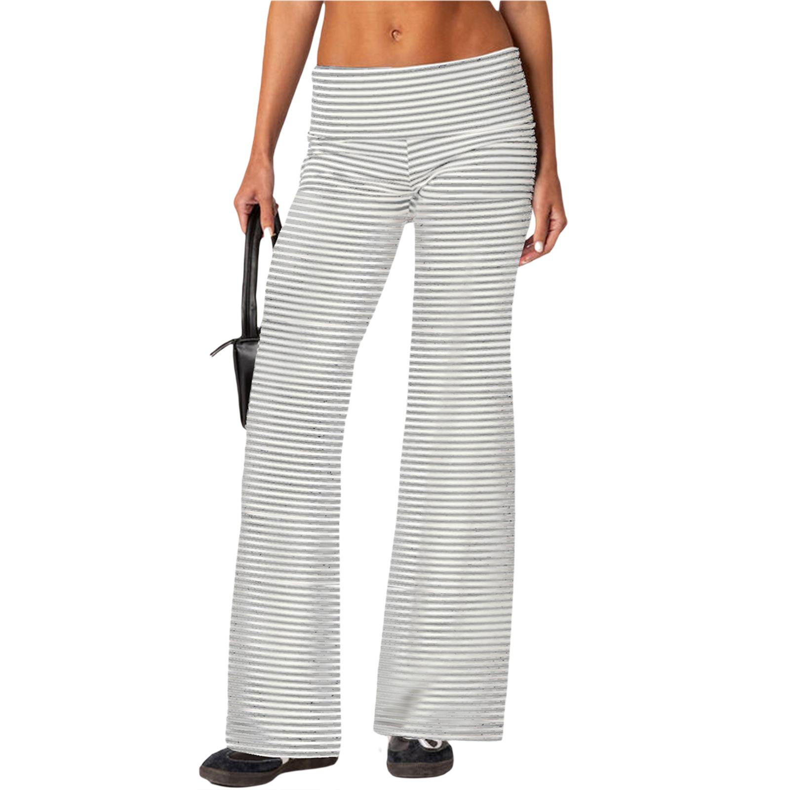 

Женские эластичные широкие брюки, повседневные, симпатичные, с полосатым принтом, с отворотом на талии, для работы, офиса, уличной одежды L светло-серый