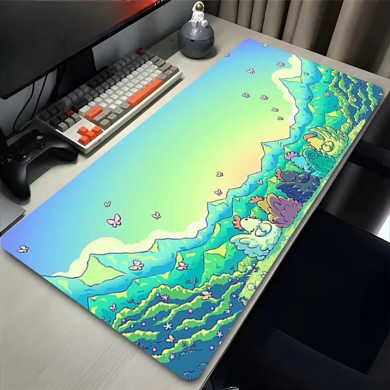 Psychedelic Sunset Mountain Large Gaming Mouse Pad Aesthetic Anime Style Desk Mat for Gamers