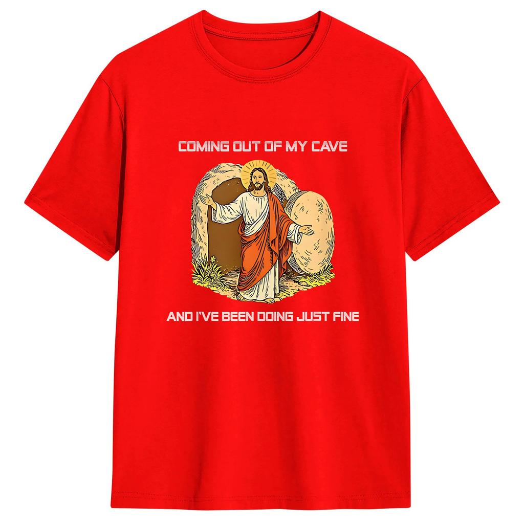 Coming Out of My Cave the Jesus Resurrection Easter T Shirt Summer Hipster T Shirts Pure Cotton Crewneck Top Tees Short Sleeve