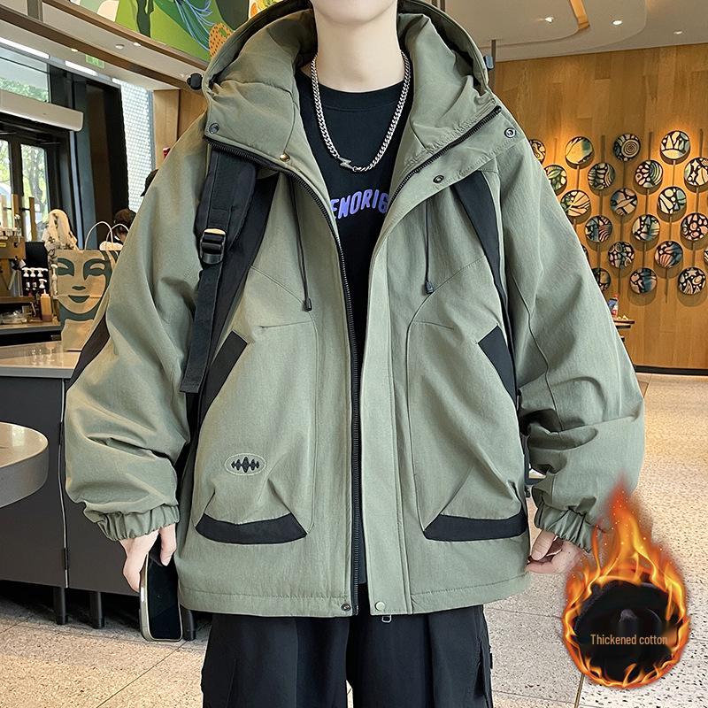 Men s Hooded Cotton-Padded Jacket: Thick, Warm Color Block Patchwork for Autumn/Winter 4XL for 170-190 lbs