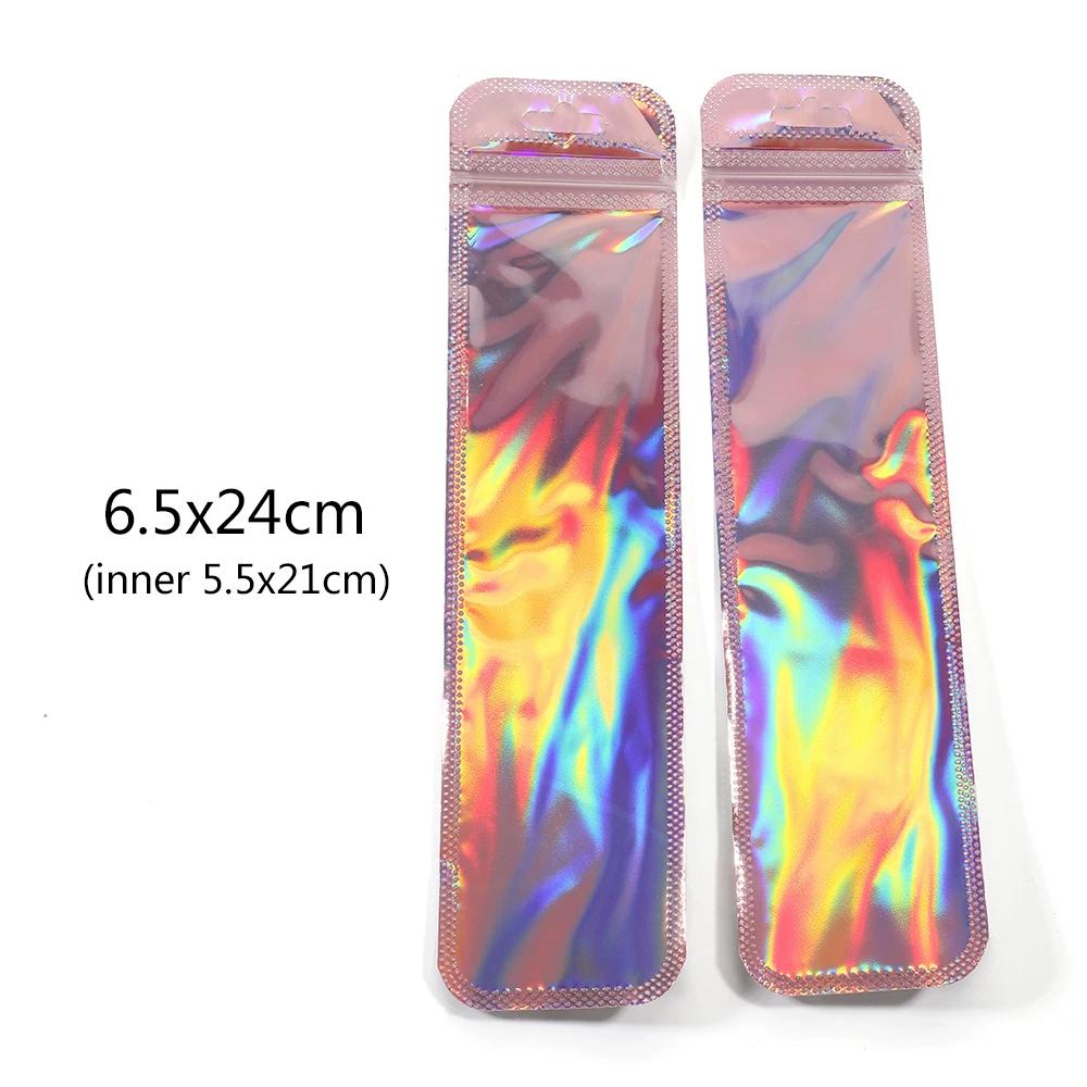 Laser Rainbow Self Sealing Bag Reusable Sealed Zipper Lock Packaging Bag Earrings Necklaces Hair Accessories Wrapping Pouch Product Storage Sack