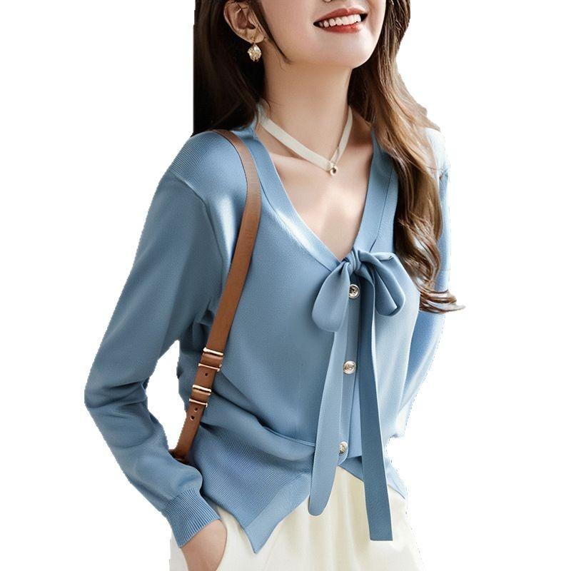 Spring and Summer Bow-knitted Cardigan Women's Coat Top