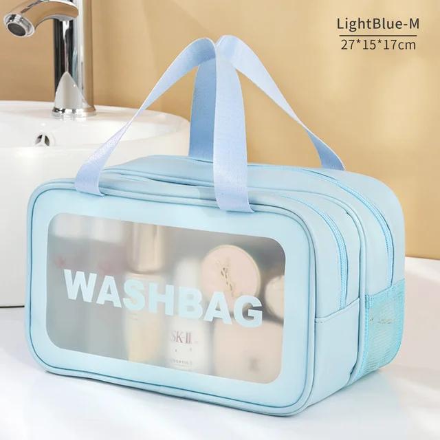 Dry-Wet Separation Partition Toiletry Bag Portable PVC Double-Layer Cosmetic Storage Bag for Travel, Beach, Pool Bathing