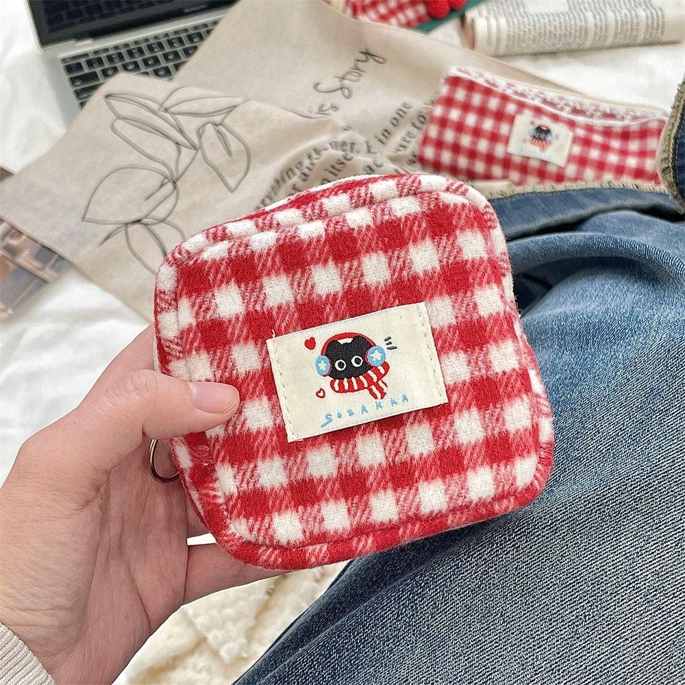 Plush Plaid Pencil Case Sweet Cosmetics Zipper Bag Korean Style Travel Toiletry Pockets  Travel