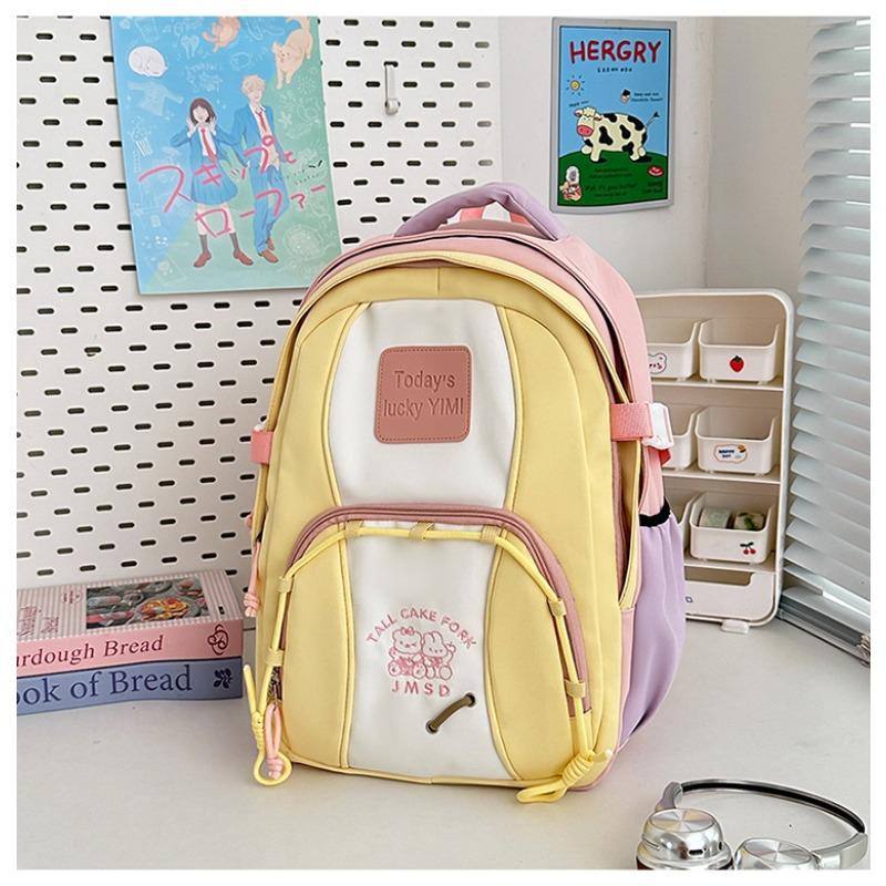 High Value, Fresh and Sweet, Contrasting Color Splicing Backpack, Girl Junior High School Student Lightweight Backpack