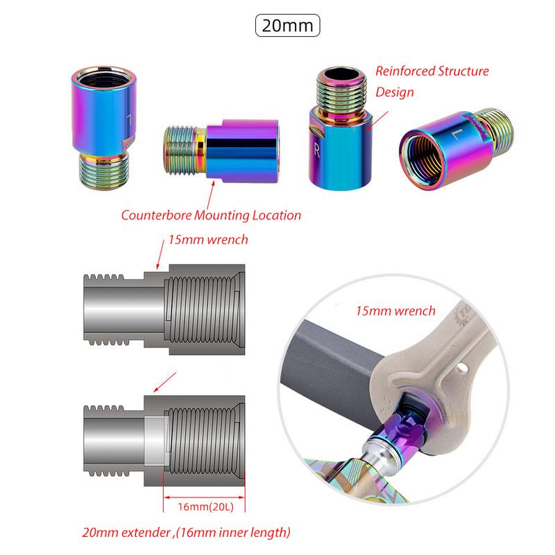 Bike Bicycle Pedal Extender 16mm/20mm for 9/16 In Threaded Pedals Chrome-Molybdenum Steel