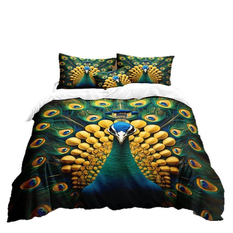 Peacock Series 3D Digital Printing Three-Piece Bedding Kit Bed Sheet Quilt Cover