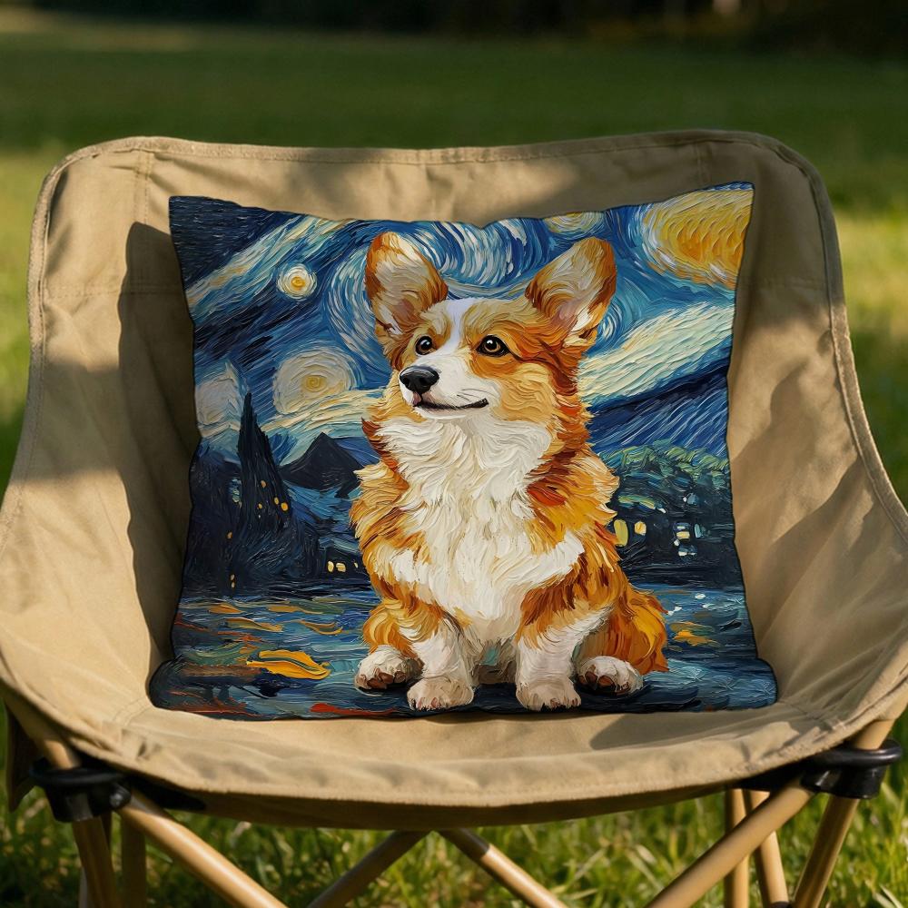 Catoon Starry Sky Dog Cushion Cover Soft Reversible Durable Pillow Cover MultiScene Use for Home Car Daily Comfort