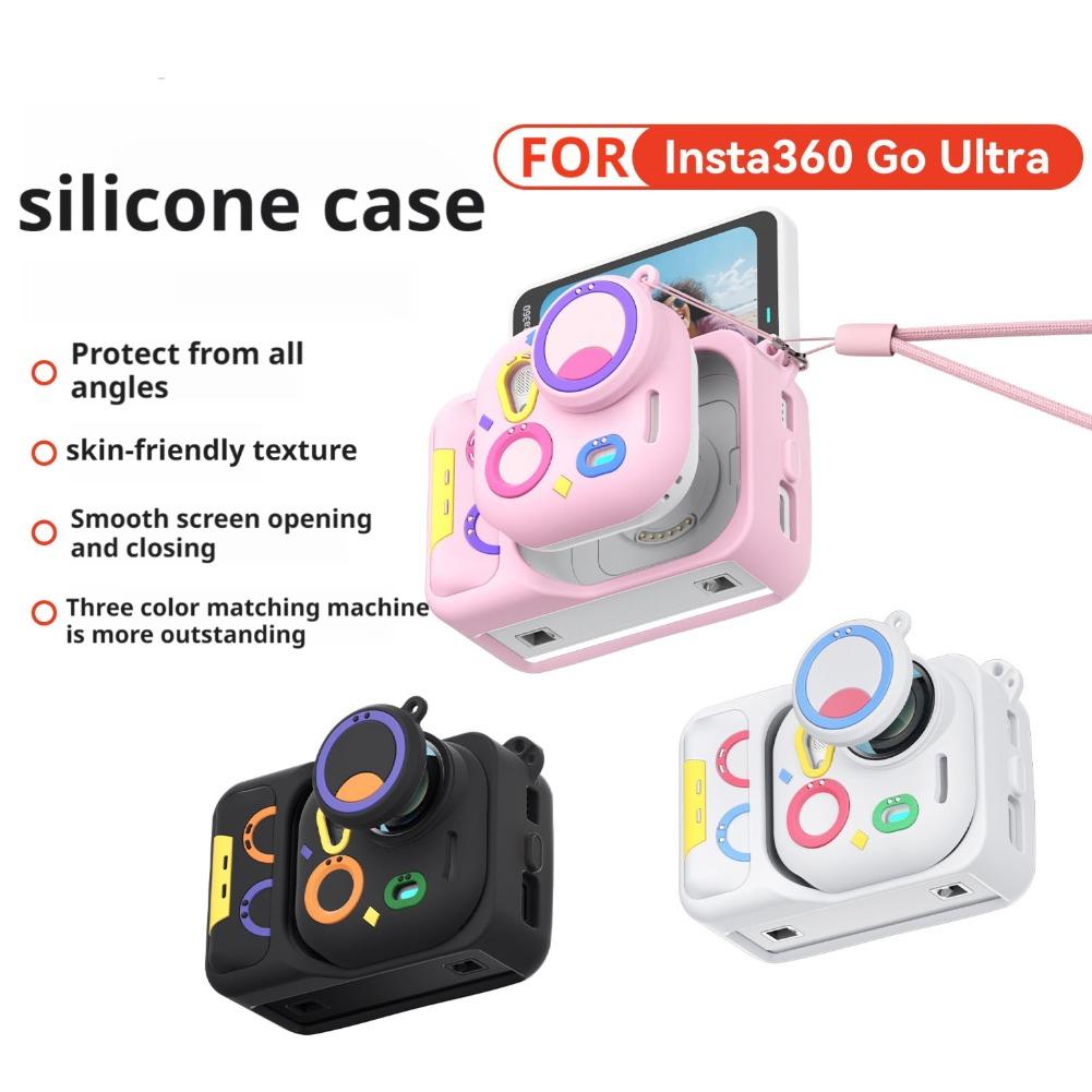 1pcs Silicone Protective Case For Insta360 Go Ultra Camera Cover Anti Dust Shock Resistant Accessories Set With Neck Strap Gift