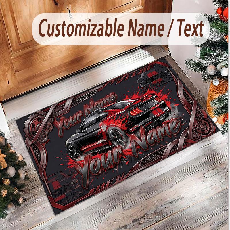Car Racing Theme Soft Crystal Velvet Rug Custom Name & Text Print Non Slip Floor Rug for Bedroom Living Room